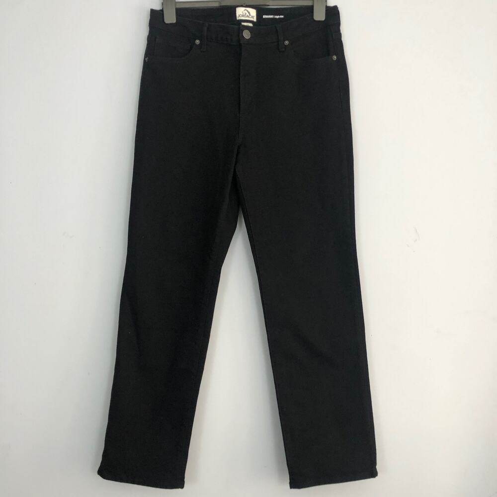 Jordache Straight High-Rise Jeans Womens 12 Black Vintage-Style Dark Wash